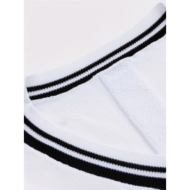 Men's V-neck Pullover Vest Cardigan, College Style Knitted Sleeveless Sweater