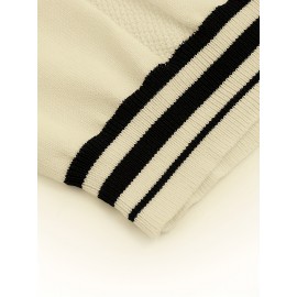 Men's V-neck Pullover Vest Cardigan, College Style Knitted Sleeveless Sweater