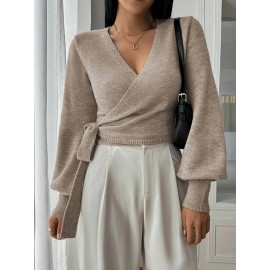 100% Wool Women's Elegant V-Neck Cardigan with Adjustable Tie Waist- Beige Long Sleeve Sweater, Lightweight Casual to Semi-Formal Outerwear for Spring