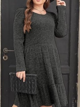 Solid Color Round Neck Dress Sweater