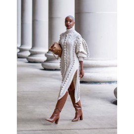 Elegant European and American High-Neck Long Dress for Women | Long-Sleeve A-line Winter Black Dress, Suitable for Weddings, Parties, and Formal Occasions, Machine Washable - Fashionable Long Dress, Solid Color, No, Regular Sleeve, Regular Top