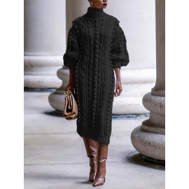 Elegant European and American High-Neck Long Dress for Women | Long-Sleeve A-line Winter Black Dress, Suitable for Weddings, Parties, and Formal Occasions, Machine Washable - Fashionable Long Dress, Solid Color, No, Regular Sleeve, Regular Top