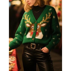 New Sweater with Christmas Deer Jacquard Design for Winter
