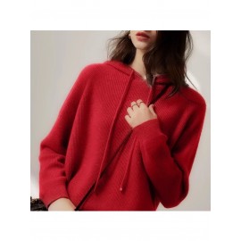 Women'S Hooded Thick Sweater | Autumn/Winter Solid Color Hoodie with Crew Neck