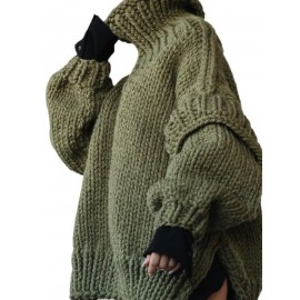 Women's European & American Style Oversized Loose-Fit High Neck Sweater - Soft Long Sleeve Winter Sweater with Fake Button Closure, Cozy Fall & Winter Sweater for Resort Wear, Casual or Dressy Outfits (White)