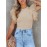 Women'S Apricot Dotted Mesh Ruffle Sleeve Top - Spring Summer Fall Casual to Semi-Formal Shirt, H-Line Silhouette with Round Neck & Breathable Mesh Back, Lightweight Stretchy Blouse for Beach Outfits, Brunch & Casual Attire, Versatile Layering Piece