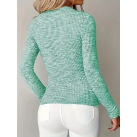 Women's Elegant V-Neck Sweater with Full Zipper Front - Belted Waist Suitable for Spring/Fall, Casual to Office Wear, Solid Color Long Sleeve Blouses Sweaters