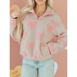 Scacto Gray Bow Quarter Zip Shoulder Baggy Sweatshirt