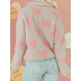 Scacto Gray Bow Quarter Zip Shoulder Baggy Sweatshirt