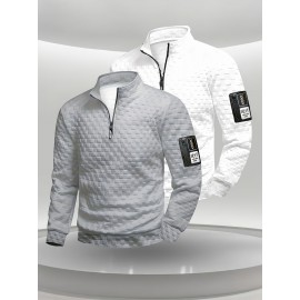 Two-Pack Plus Size Men's Full-Zip Jacket, Half-Zip Front, Elastic Zipper, Half-Zip Casual Coat, Suitable for Gym, Office, Daily Wear - Dark Gray/Black-Dark Gray/Light Gray-Dark Gray/White-Black/White-Black/Light Gray-Light Gray/White Men's Wear 