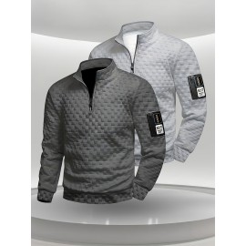 Two-Pack Plus Size Men's Full-Zip Jacket, Half-Zip Front, Elastic Zipper, Half-Zip Casual Coat, Suitable for Gym, Office, Daily Wear - Dark Gray/Black-Dark Gray/Light Gray-Dark Gray/White-Black/White-Black/Light Gray-Light Gray/White Men's Wear 