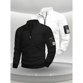 Two-Pack Plus Size Men's Full-Zip Jacket, Half-Zip Front, Elastic Zipper, Half-Zip Casual Coat, Suitable for Gym, Office, Daily Wear - Dark Gray/Black-Dark Gray/Light Gray-Dark Gray/White-Black/White-Black/Light Gray-Light Gray/White Men's Wear 