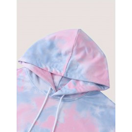 Men's Gradient Color Hoodie with Abstract Tie-Dye Print - Soft Casual Pullover, Kangaroo Pocket & Adjustable Drawstring Hood, Machine Washable Regular Fit Long Sleeve Sweatshirt, Essential Hoodie, Sporty Pullover, Comfortable Wear, PLUS SIZE