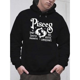 Plus Size Pisces Pattern Hoodie | Comfortable Fuzzy Sweatshirt with Zodiac Design, Printed with 