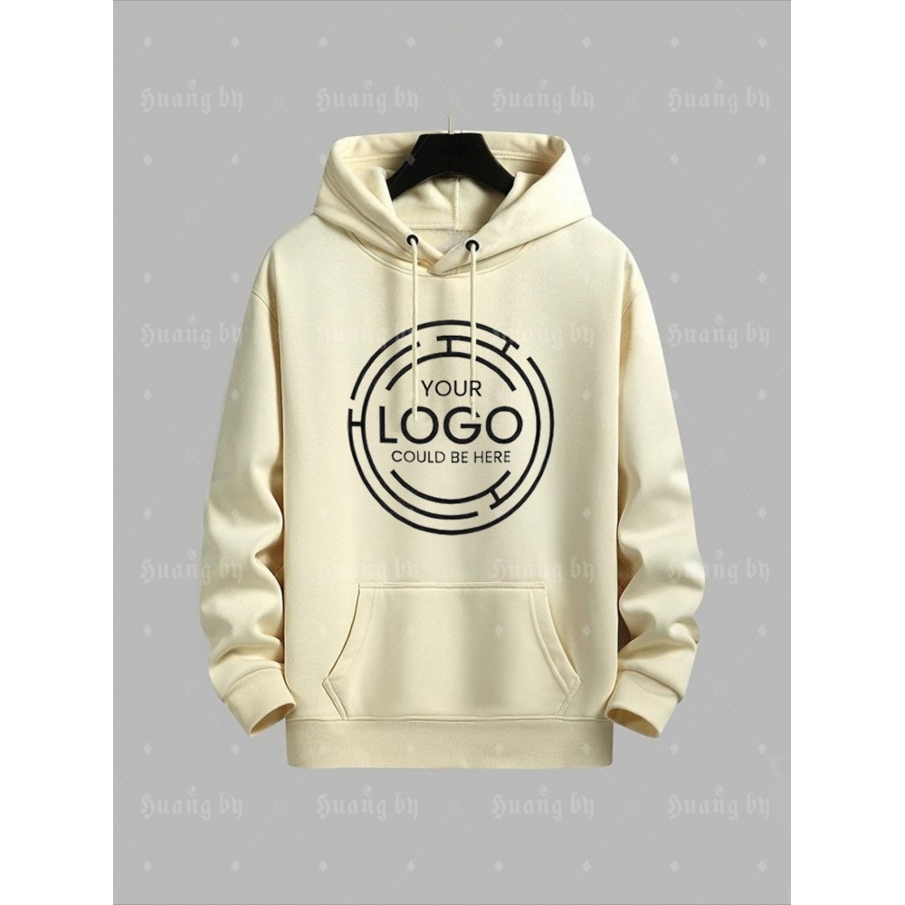 Men's Large Light Yellow Sweatshirt - Personalized /, Loose Fit Kangaroo Pocket Pullover, Machine Washable Casual Streetwear Hoodie for Groups, Teams & Corporate Branding ( Orders Welcome), PLUS SIZE