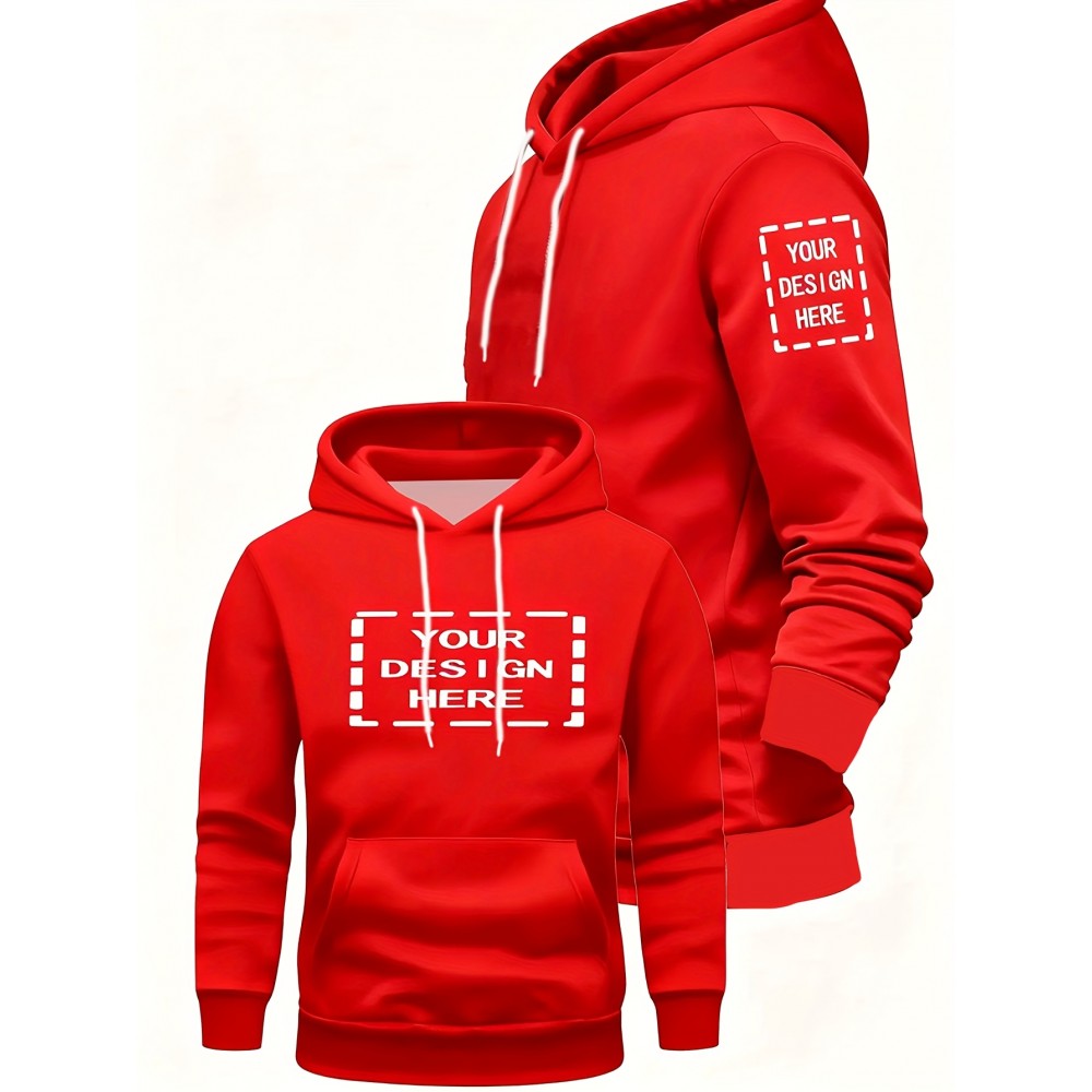 Men's Large Hooded Sweatshirt - Personalized Logo/Text/Design Printing on Left Chest & Back, Bulk Orders for Team Uniforms, School Jackets, Couples Matching - Relaxed Fit Logo Printing Service (Logo/Text/Graphic), PLUS SIZE