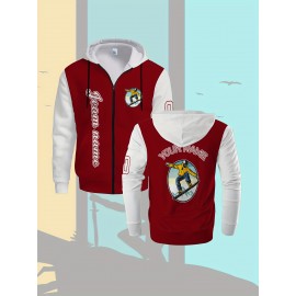 Men's Plus-Size Custom Full-Zip Sweatshirt - Personalized Logo & Text Printing, Size Hoodie for Branding/Gym/Outdoor Wear, Machine Washable Casual Sportswear (Regular Fit) - Orders Welcome Suitable for Gym,, Daily Wear, PLUS SIZE