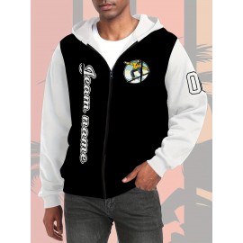 Men's Plus-Size Custom Full-Zip Sweatshirt - Personalized Logo & Text Printing, Size Hoodie for Branding/Gym/Outdoor Wear, Machine Washable Casual Sportswear (Regular Fit) - Orders Welcome Suitable for Gym,, Daily Wear, PLUS SIZE