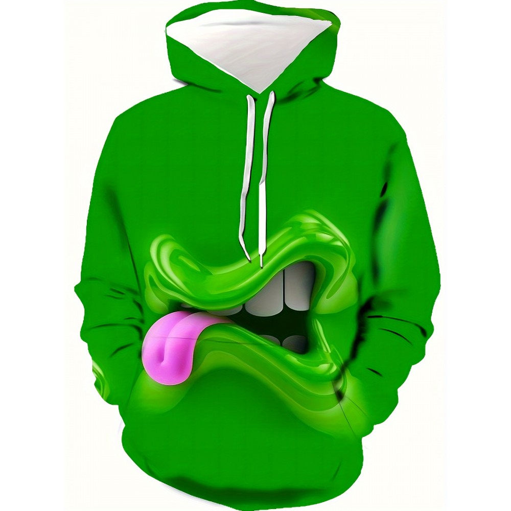 Novelty Cartoon Mouth 3D Print Men's Hooded Sweatshirt with Drawstring And Pocket, Fall Winter Hoodie, PLUS SIZE