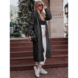 Plus Size - HERTALK Women'S Oversized Hooded Cable Sweater - Winter Warm Long Loose Fit Sweater with Round Neck & Raglan Sleeves, Plus Size Friendly Solid Color Cozy Sweater for Fall/Winter, Casual Elegant Style in & More Neutral Tones (No Chest Pad