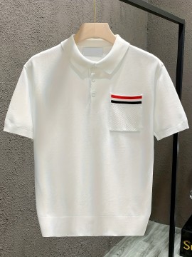 New Spring And Summer Polo Shirt with Pocket, Knitted Collar Button Trendy T-Shirt, Short Sleeve Sweater, Comfortable And Casual Versatile Top, Machine Washable.