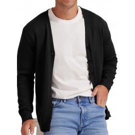 New Men's Solid Color Spring/Autumn Knit Cardigan V-Neck Outerwear Youth Knit Sweater Coat