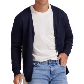 New Men's Solid Color Spring/Autumn Knit Cardigan V-Neck Outerwear Youth Knit Sweater Coat