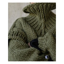 Women's European & American Style Oversized Loose-Fit High Neck Sweater - Soft Long Sleeve Winter Sweater with Fake Button Closure, Cozy Fall & Winter Sweater for Resort Wear, Casual or Dressy Outfits (White)