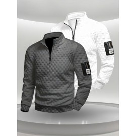 Two-Pack Plus Size Men's Full-Zip Jacket, Half-Zip Front, Elastic Zipper, Half-Zip Casual Coat, Suitable for Gym, Office, Daily Wear - Dark Gray/Black-Dark Gray/Light Gray-Dark Gray/White-Black/White-Black/Light Gray-Light Gray/White Men's Wear 