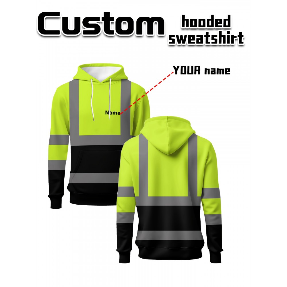 Custom Men's Hooded with Personalized Name/Text/Logo Print - Heavy-Duty Breathable Fabric Suitable for Gym, Team Uniforms, Promotional Wear - Adjustable Hood, Self-Defined Branding, Durable Casual Workwear for Large Sizes, PLUS SIZE