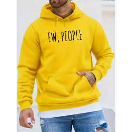 Men'S Ew People Graphic Print Hooded Sweatshirt - Oversized Loose Fit Pullover Hoodie with Kangaroo Pocket, Long Sleeve Casual Winter Warmth, with Lettering, Comfortable Casual Attire & Ideal Gift for Men (Autumn/Winter), Plus Size